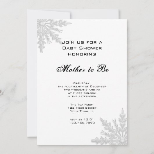 Invitation Baby shower blanc de flocon de neige (Devant)