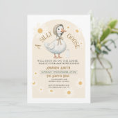 Invitation Baby shower blanc de marguerite et d'oie d'ivoire (Debout devant)