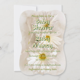 Invitation Baby shower blanc de marguerites