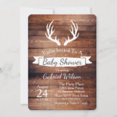 Invitation Baby shower blanc de ruban d'andouillers en bois (Devant)