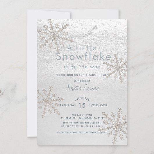 Invitation Baby shower blanc d'hiver Silver Snowflake (Devant)