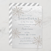Invitation Baby shower blanc d'hiver Silver Snowflake (Devant / Derrière)
