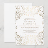 Invitation Baby shower blanc élégant du souffle du bébé d'or (Devant / Derrière)