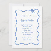 Invitation Baby shower blanc et bleu français illustré (Devant)