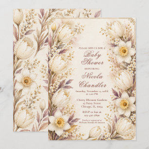 Invitation Baby Shower Blanc et Champagne