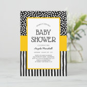 Invitation Baby shower blanc et jaune noir lunatique (Debout devant)