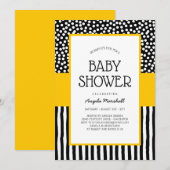 Invitation Baby shower blanc et jaune noir lunatique (Devant / Derrière)