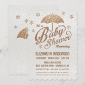 Invitation Baby shower blanc et or hiver brillant (Devant / Derrière)