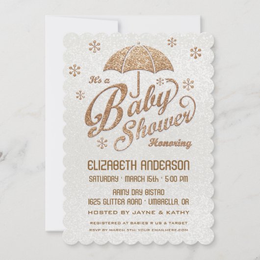 Invitation Baby shower blanc et or hiver brillant (Devant)
