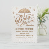 Invitation Baby shower blanc et or hiver brillant (Debout devant)