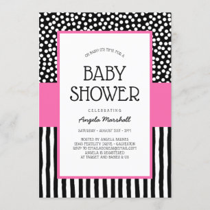 Invitation Baby shower blanc et rose noir lunatique