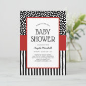 Invitation Baby shower blanc et rouge noir lunatique (Debout devant)