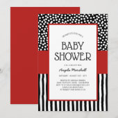 Invitation Baby shower blanc et rouge noir lunatique (Devant / Derrière)