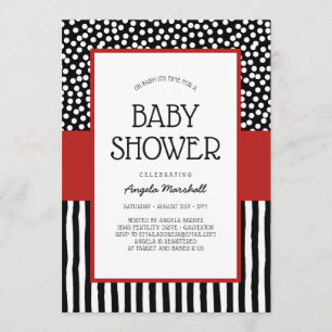 Invitation Baby shower blanc et rouge noir lunatique