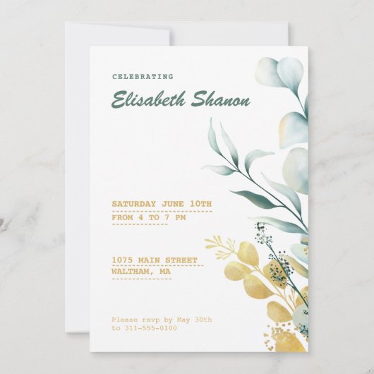 Invitation Baby shower blanc et vert (Dos)