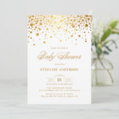 Invitation Baby shower blanc Faux Gold Foil Confetti Dots (Debout devant)
