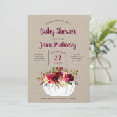 Invitation Baby shower blanc floral de citrouille de (Debout devant)