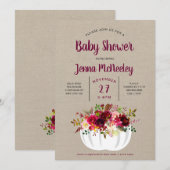 Invitation Baby shower blanc floral de citrouille de (Devant / Derrière)