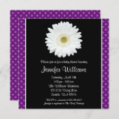 Invitation Baby shower blanc Gerbera Daisy Purple Polka Dot (Devant / Derrière)