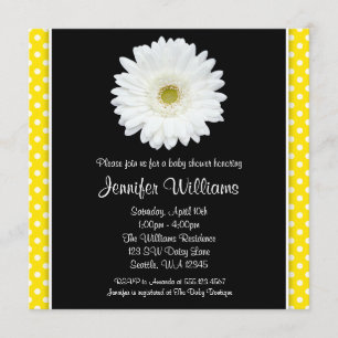 Invitation Baby shower blanc Gerbera Daisy Yellow Polka Dot