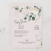 Invitation Baby shower blanc Hydrangea Eucalyptus Blush (Devant / Derrière)