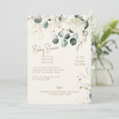 Invitation Baby shower blanc Hydrangea Eucalyptus Cream (Debout devant)