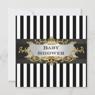 Invitation Baby shower blanc noir de rayure