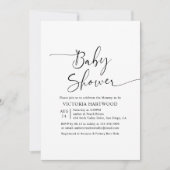 Invitation Baby shower blanc noir minimaliste (Devant)