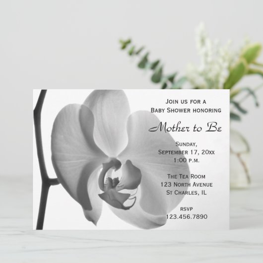 Invitation Baby shower blanc orchidée (Debout devant)