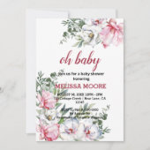 Invitation Baby shower blanc rose Magnolia (Devant)