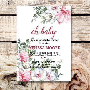 Invitation Baby shower blanc rose Magnolia