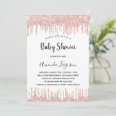 Invitation Baby shower blanc rose or parties scintillant gout (Debout devant)