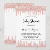 Invitation Baby shower blanc rose or parties scintillant gout (Devant / Derrière)