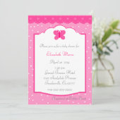 Invitation Baby shower blanc rose Pointe et papillon (Debout devant)