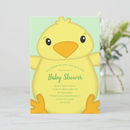 Invitation Baby shower blanc vert (Debout devant)
