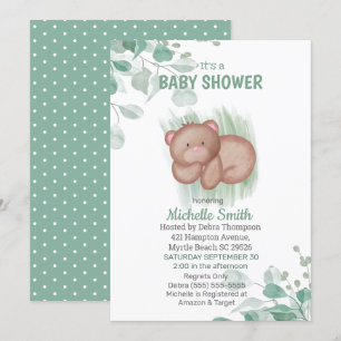 Invitation Baby shower blanc vert Ours