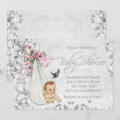 Invitation Baby shower blanc Vintage adorable (Devant / Derrière)