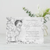 Invitation Baby shower blanc Vintage adorable (Debout devant)