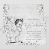 Invitation Baby shower blanc Vintage adorable (Devant / Derrière)