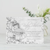 Invitation Baby shower blanc Vintage Bassinet (Debout devant)
