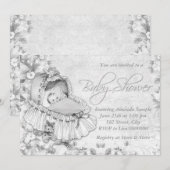 Invitation Baby shower blanc Vintage Bassinet (Devant / Derrière)