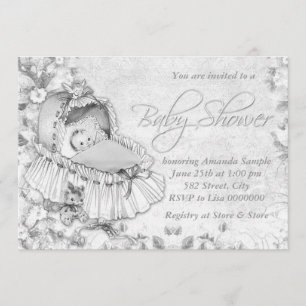 Invitation Baby shower blanc Vintage Bassinet