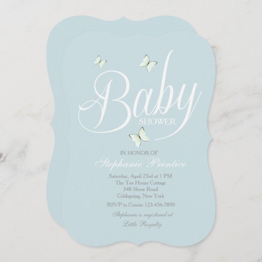 Invitation Baby shower bleu (Devant / Derrière)