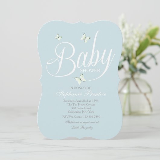 Invitation Baby shower bleu (Debout devant)