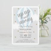 Invitation Baby shower bleu à bulle à air chaud vers le haut  (Debout devant)