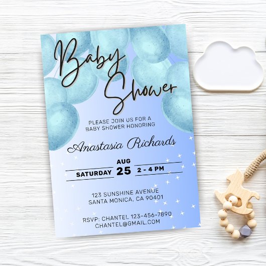 Invitation Baby shower Bleu Aquarelles