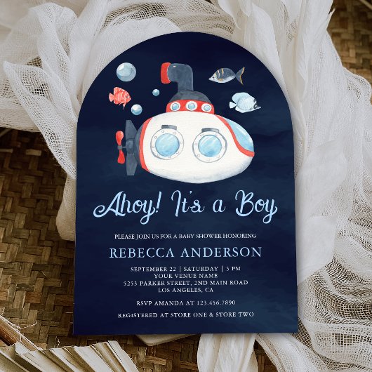 Invitation Baby shower Bleu Arc de marine marine marine