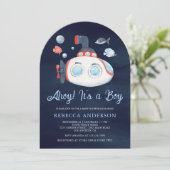 Invitation Baby shower Bleu Arc de marine marine marine (Debout devant)