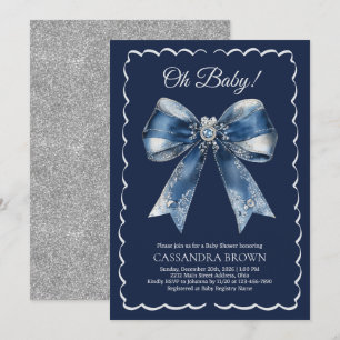 Invitation Baby Shower Bleu Argent Pailleté Noël