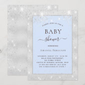Invitation Baby shower bleu argent parties scintillant garçon (Devant / Derrière)